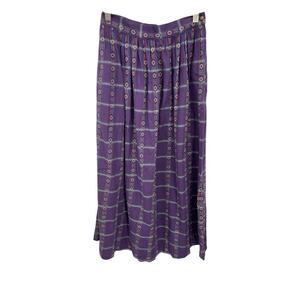 Vintage Eddie Bauer Midi Skirt Purple Tribal Aztec A-Line Size 8 26 Inch Waist